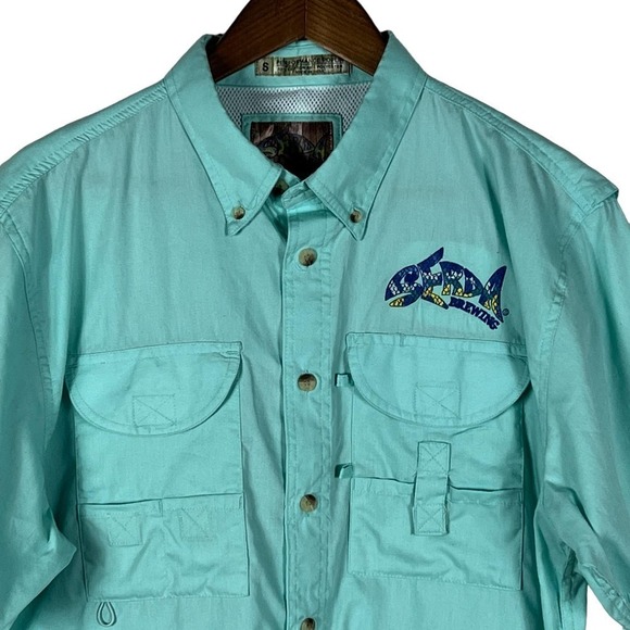 SERDA BREWING PERFORMANCE POPLIN SHORT SLEEVE FISHING SHIRT AQUA MENS SIZE SMALL - Picture 2 of 8